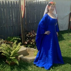 Blue Silk Medieval Cotehardie Gown Dress Costume